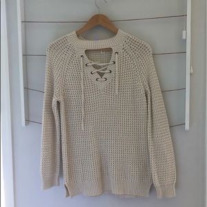Francescas tie up tan sweater